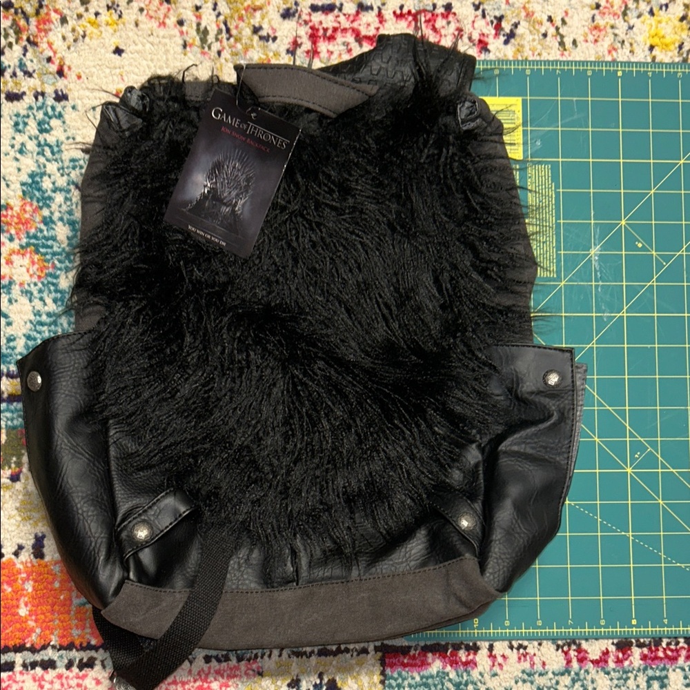 NWT Game of Thrones Jon Snow  Black Faux Fur & Leather RARE Backpack